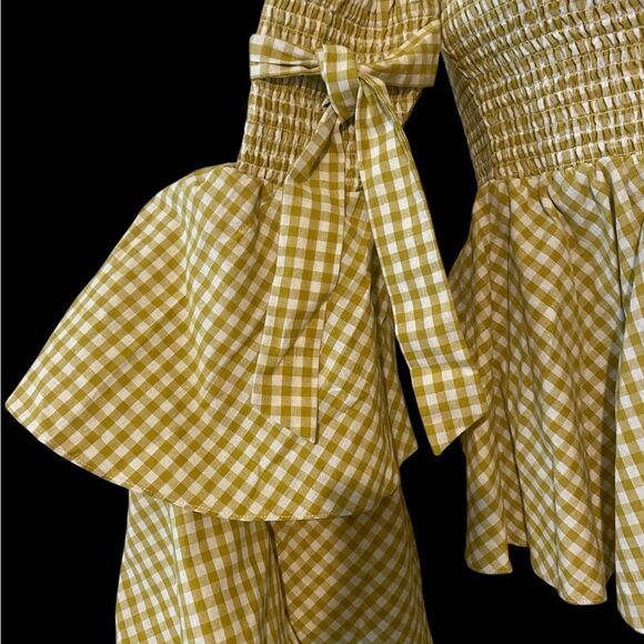 Caroline Constas off the shoulder smocked body ruffle sleeves top boho NWOT L - Picture 6 of 10